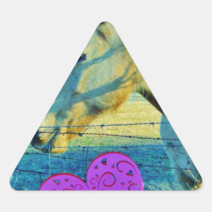 Pegatina Triangular Corazón rosa y caballo amarillo