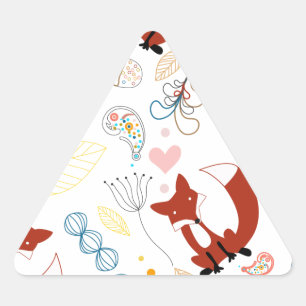 Pegatina Triangular Corazones de zorro adorables dibujados a mano en a
