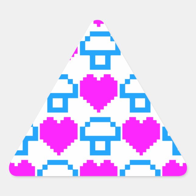 Pegatina Triangular Corey Tiger 80s 8-bit Hongos Corazones (Anverso)