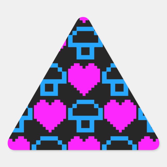 Pegatina Triangular Corey Tiger 80s Hongos Corazones 8 bits (Anverso)