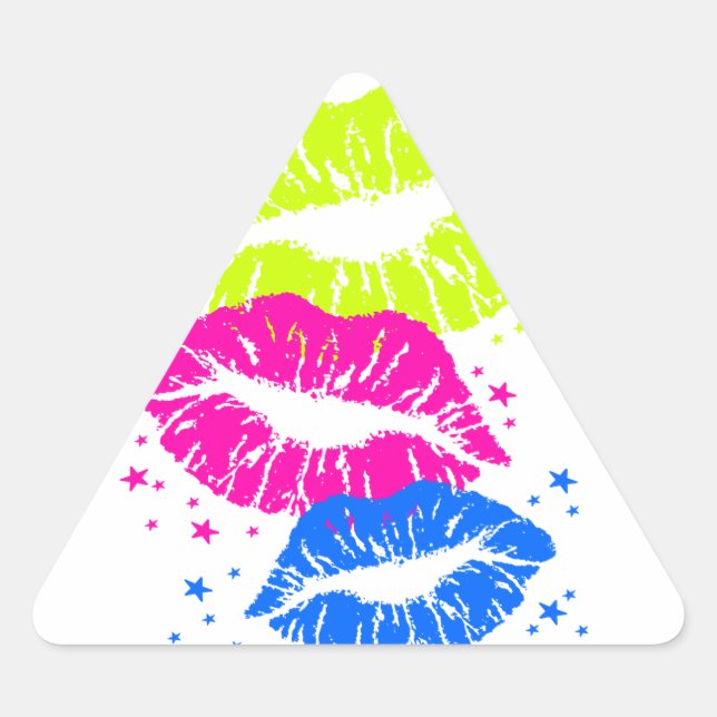 Pegatina Triangular Corey Tiger Labios y Estrellas de los 80 (Anverso)