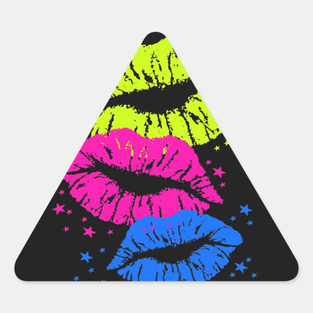 Pegatina Triangular Corey Tiger Labios y Estrellas de los 80 (Anverso)