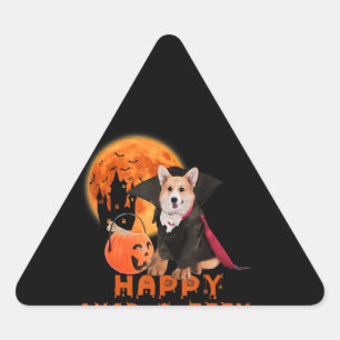 Pegatina Triangular Corgi Gift   Happy Quaroteen Corgi Halloween