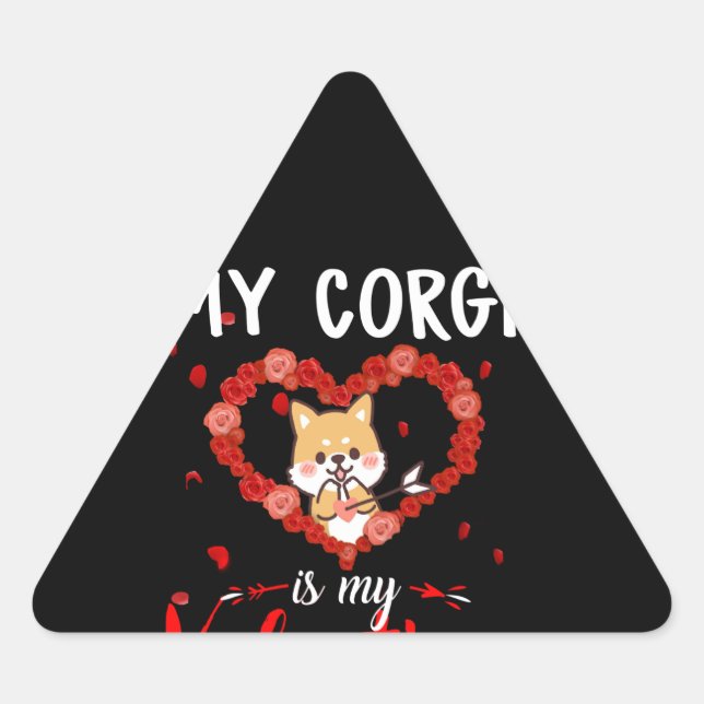Pegatina Triangular Corgi Gift | Mi Corgi Es Mi Valentín (Anverso)