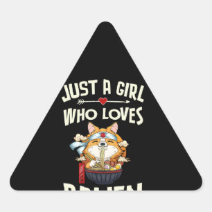 Pegatina Triangular Corgi Gift   Sólo un Chica que ama a Ramen Kawaii