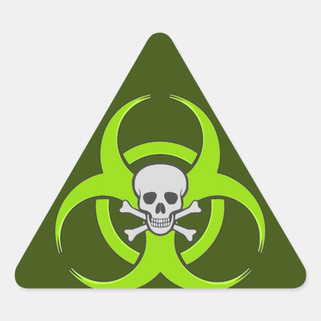 Pegatina Triangular Cráneo verde de riesgo biológico (Anverso)
