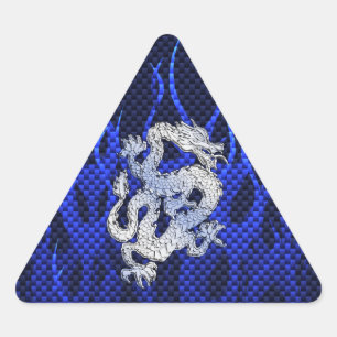 Pegatina Triangular Cromado azul como Dragon Carbon Fibon Style