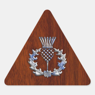 Pegatina Triangular Cromado como Mahogany Wood Grain Scottish Thistle