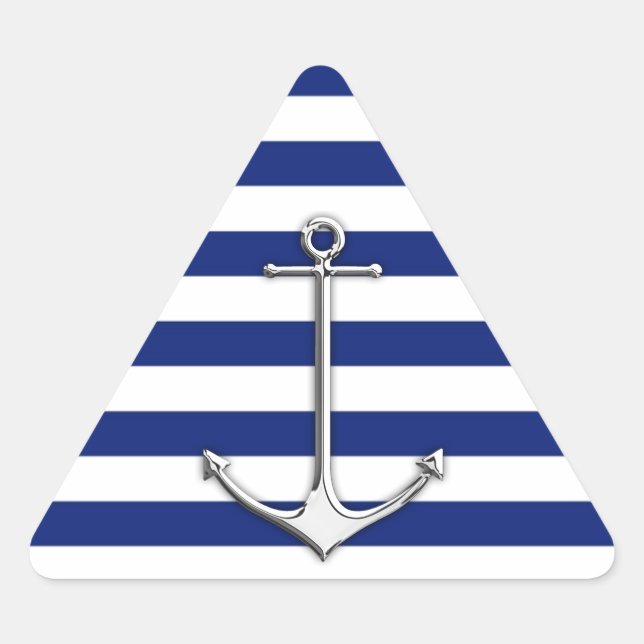 Pegatina Triangular Cromo como un ancla delgada en franjas náuticas (Anverso)