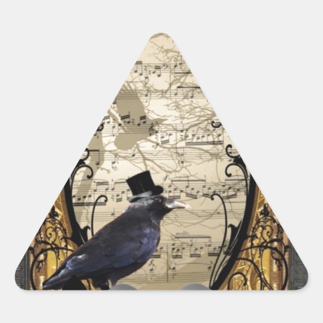 Pegatina Triangular Crow boda gótico vintage divertido (Anverso)
