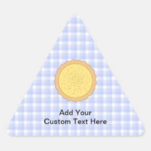 Pegatina Triangular Custard Pie. Tart Amarillo, con Gingham Azul.