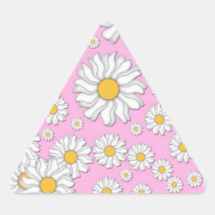 Pegatina Triangular Daisies blancos sobre fondo rosa pálido