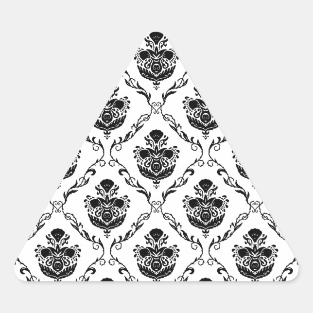 Pegatina Triangular Damasco negro tradicional (Anverso)