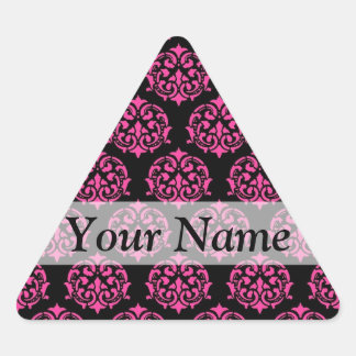 Pegatina Triangular Damasco rosa y negro caliente