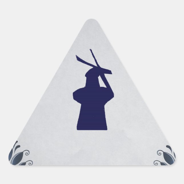 Pegatina Triangular Delft, molino de viento de azulejos azules "de Roo (Anverso)