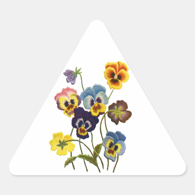 Pegatina Triangular Desfile bordado de pansies (Anverso)