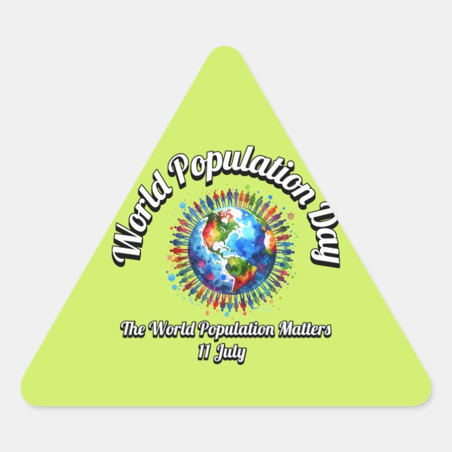 Pegatina Triangular Día Mundial de la Población. La Población Mundial  (Anverso)