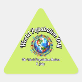 Pegatina Triangular Día Mundial de la Población. La Población Mundial
