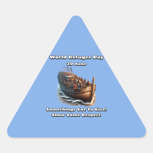 Pegatina Triangular Día Mundial de los Refugiados. Mostrar Algo De Res (Anverso)