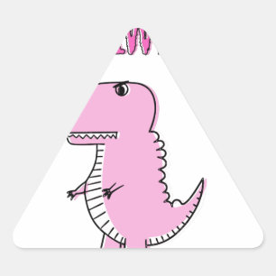 Pegatina Triangular Dinosaurio T-Rex, Personalizado Rosa Cuto Y Enojad