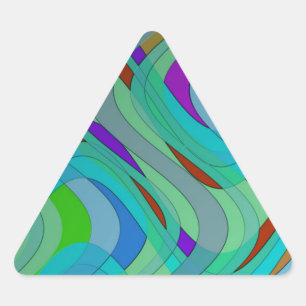 Pegatina Triangular Diseño abstracto retro moderno en azules y verdes
