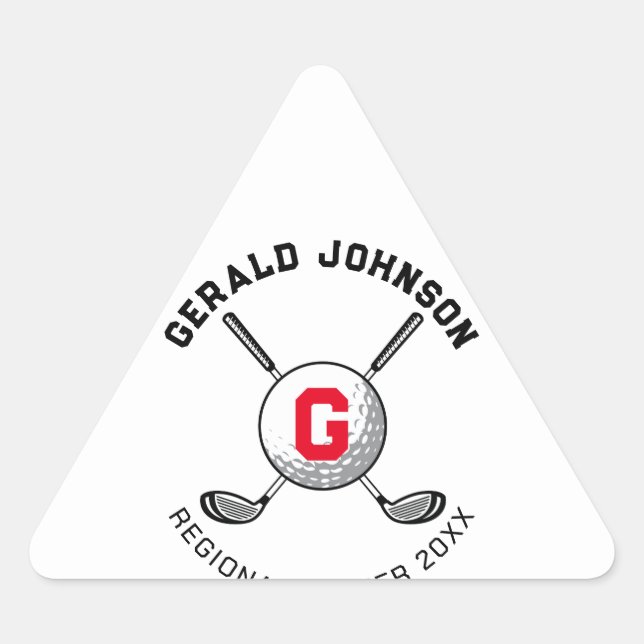 Pegatina Triangular Diseño de Monograma de Golf Elegante Personalizado (Anverso)