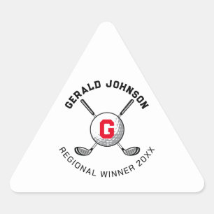 Pegatina Triangular Diseño de monograma de golf elegante personalizado