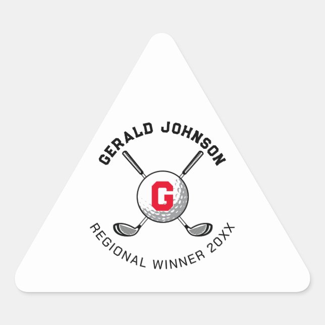 Pegatina Triangular Diseño de monograma de golf elegante personalizado (Anverso)