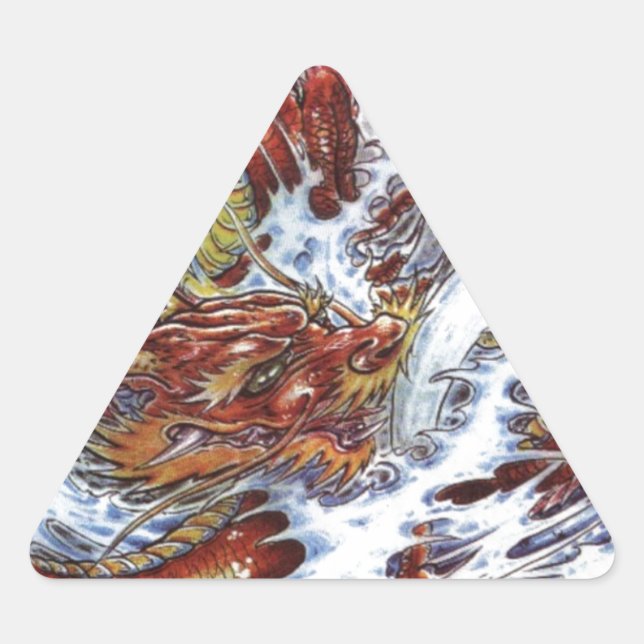 Pegatina Triangular Diseño del tatuaje del dragón japonés (Anverso)