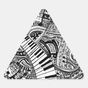 Pegatina Triangular Doodle de música clásica con teclado de piano
