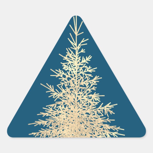 Pegatina Triangular Dorado y azul árbol evergreen elegante invierno (Anverso)