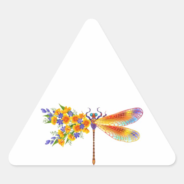 Pegatina Triangular Dragón de flores amarillas (Anverso)