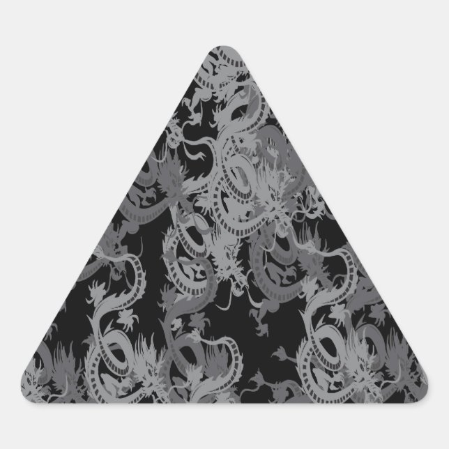 Pegatina Triangular Dragones grises de Ying Yang (Anverso)