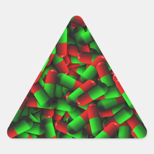 Pegatina Triangular drogas de pastillas verdes rojas (Anverso)