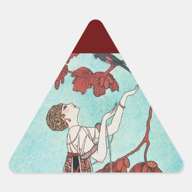 PEGATINA TRIANGULAR EL AVE VUELTO, EL DISEÑADOR DE MODA DE BELLEZA (Anverso)