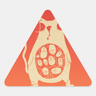 Pegatina Triangular El gato hambriento tiene hambre