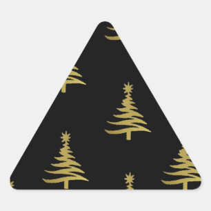 Pegatina Triangular El oro de los árboles de Navidad en negro