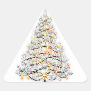Pegatina Triangular elegante árbol de navidad con luces brillantes