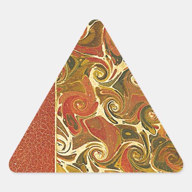 Pegatina Triangular Elegante Libro Antiguo, Patrón De Giro Ornato (Anverso)