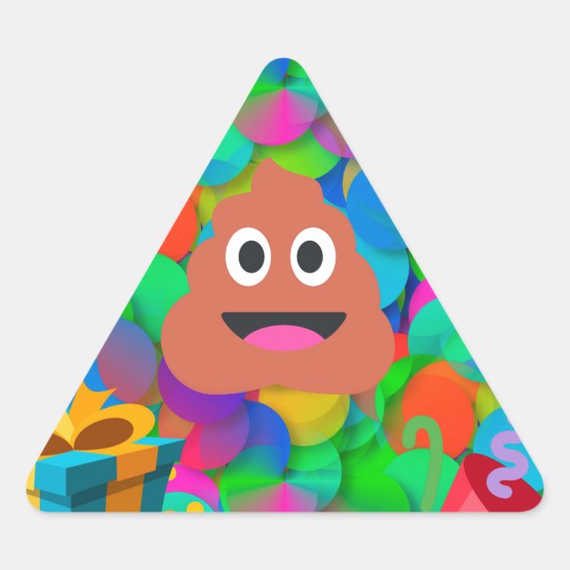 Pegatina Triangular emoji de caca de cumpleaños feliz (Anverso)
