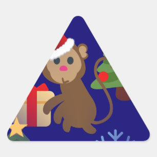 Pegatina Triangular emoji de monos navidades santa
