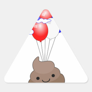 Pegatina Triangular Emoji Poo Volando Con Globos