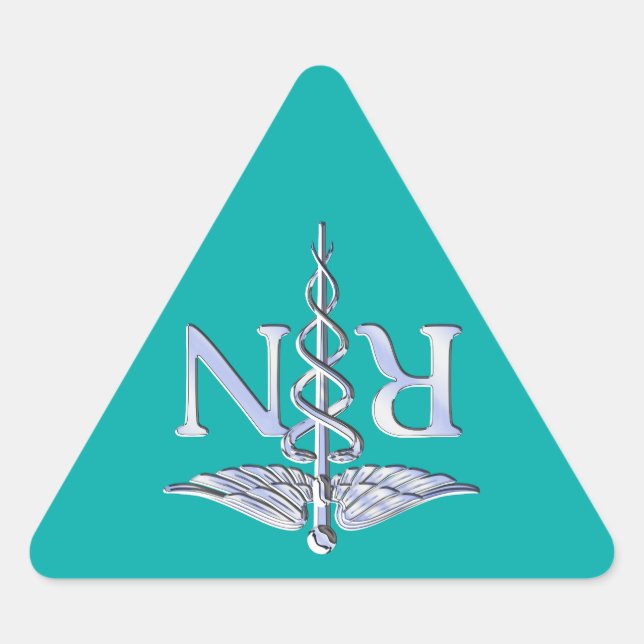 Pegatina Triangular Enfermera inscrita RN Stylish Caduceus sobre turqu (Anverso)