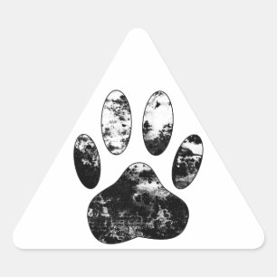 Pegatina Triangular Estampa de pata de perro grunge en blanco y negro