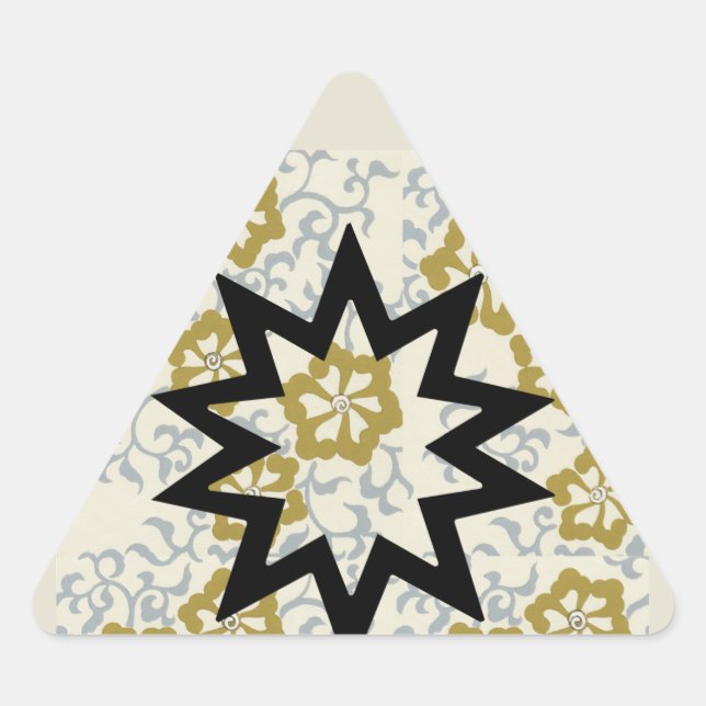 Pegatina Triangular Estrella bahaí sobre fondo dorado y plateado (Anverso)