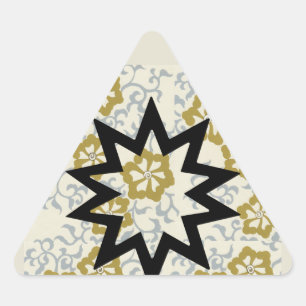 Pegatina Triangular Estrella bahaí sobre fondo dorado y plateado