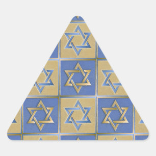 Pegatina Triangular Estrella de David Judaica Metal Dorado Azul