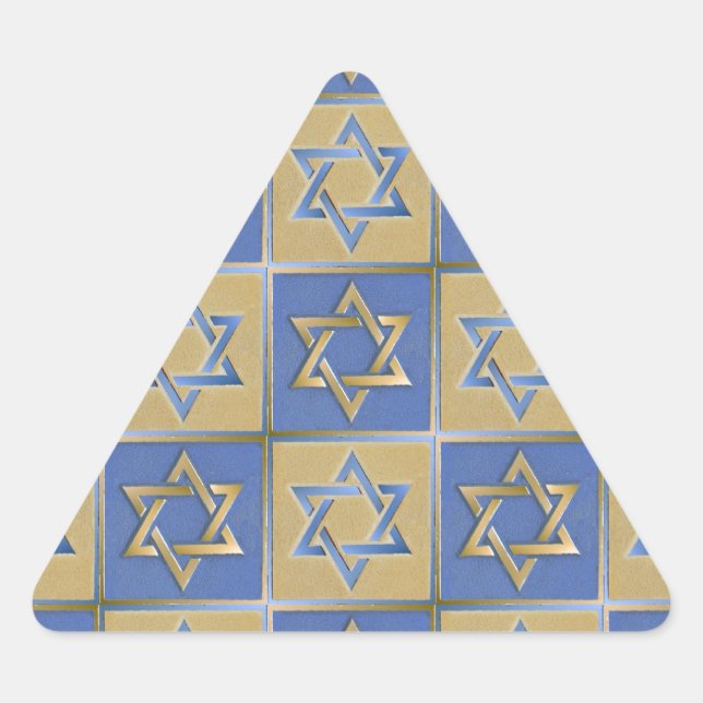 Pegatina Triangular Estrella de David Judaica Metal Dorado Azul (Anverso)