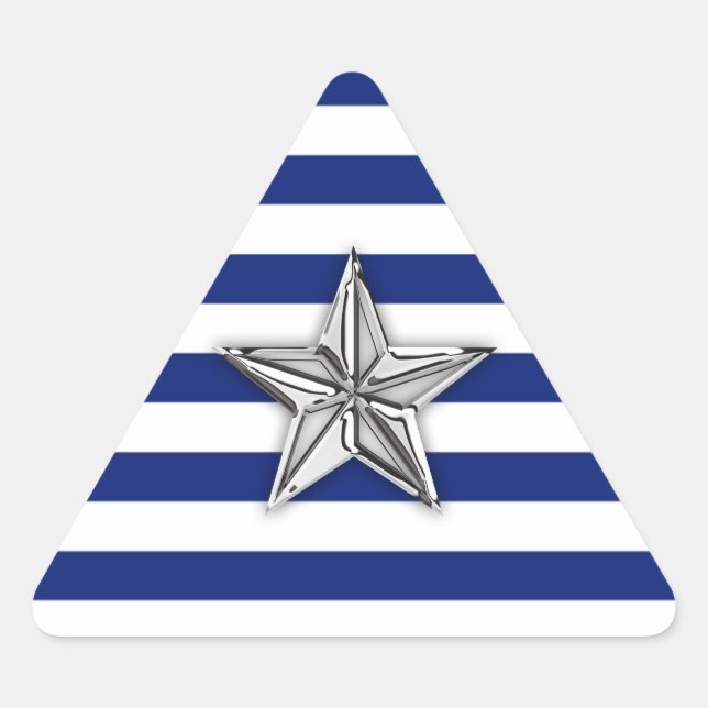 Pegatina Triangular Estrella de plata náutica en franjas azules (Anverso)