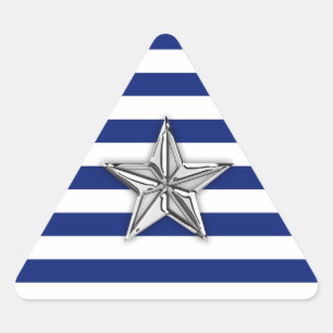 Pegatina Triangular Estrella de plata náutica en franjas azules